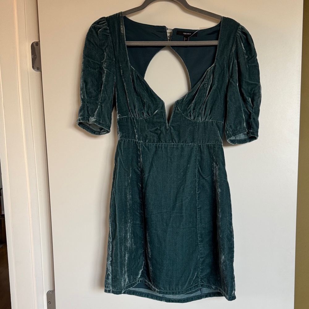 Velvet Teal Short Dress with Keyhole Back